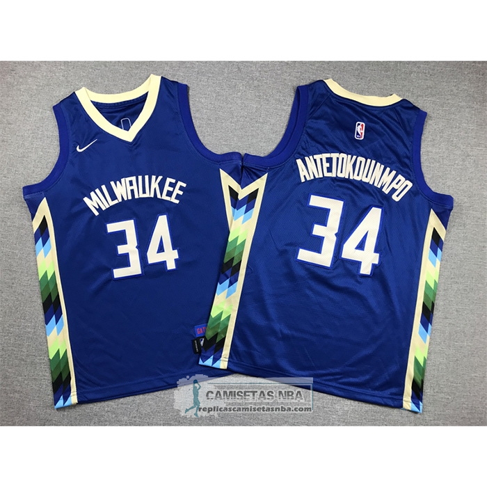 Camiseta Nino Milwaukee Bucks Giannis Antetokounmpo NO 34 Ciudad 2022-23 Azul